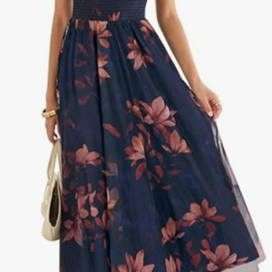 ANRABESS Womens Summer Floral Maxi Dress, A Line Tulle,Elegant for Wedding Guest & Beach Vacation,Flowy Casual Boho Outfits